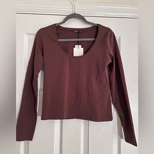 NWT Zara Long Sleeve Basic Tee in Brown